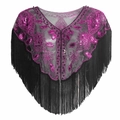 Vintage 1920s evening shawl with purple sequins, floral embroidery and long black fringe - Black Rose Red