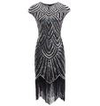 Vintage 1920s Gatsby style black sleeveless dress with silver sequins and tassel hem - Black Silver