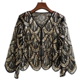 Chal de malla negra de los años 20 con lentejuelas doradas y bordes festoneados - Talla única / Negro y Oro