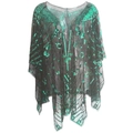 Châle vintage 1920 en maille noire avec sequins vert émeraude et détails frangés - Taille unique / Noir Bleu Lac