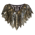 Detail van de zwarte avond sjaal met goud en zilver lovertjes in retro Gatsby-patroon - Zwart & Goud