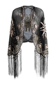 Chal de malla Art Deco de 1920 con lentejuelas doradas y flecos largos negros - Estilo Largo / Negro y Oro