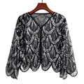 Bolero vintage de los años 20 en malla negra con lentejuelas plateadas - Talla única / Negro Plata