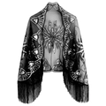 Vintage black mesh evening shawl with silver sequins and long fringe tassels - Black Silver