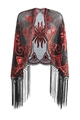 Chal vintage de malla negra con lentejuelas rojas y flecos largos para fiesta de gala - Estilo Largo / Negro Rojo