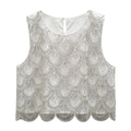 Top bianco senza maniche elegante con paillettes argentate scintillanti a nido d'ape - S / Bianco