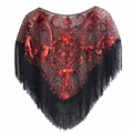Schwarzer 1920er Jahre Mesh-Schal mit roten Pailletten und eleganten langen Fransen - Schwarz + Rot