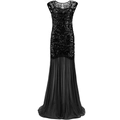 Elegantes schwarzes 1920er Vintage-Abendkleid mit Pailletten, Stickerei und Tüllrock - S / Schwarz