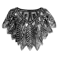 Detail van jaren 20 vintage Gatsby mesh sjaal met zilveren lovertjes en geschulpte zoom - Zwart Zilver