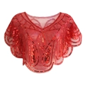 Eleganter roter Abend-Schal aus Netzstoff mit Pailletten und Retro-Art-Deco-Mustern - Rot
