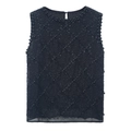 Elegant sleeveless black chiffon top with heavy hand-sewn beadwork and sequins - One Size / Black