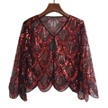 1920s vintage style mesh evening bolero with red sequins and elegant scallop patterns - Black Red