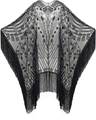 Chal vintage estilo Gatsby años 20 con lentejuelas negras, cuentas y flecos largos - Negro