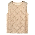 Beige chiffon sleeveless top with sequins, faux pearls, and diamond-quilted beadwork - One Size / Apricot
