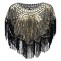 Vintage jaren '20 Gatsby stijl zwarte mesh sjaal met gouden pailletten en franjes - Zwart & Goud