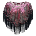 Vintage jaren '20 zwarte mesh avondsjaal met magenta pailletten in magenta en franjes - Zwart Rozerood