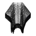 Chal vintage años 20 negro con lentejuelas plateadas y flecos para fiestas - Negro Plata