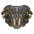 Nahaufnahme der Art Deco Gold-Pailletten auf schwarzem Netzschal mit Wellensaum - Schwarz & Gold