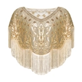 Chal vintage años 20 con lentejuelas doradas bordado elegante y flecos largos - Oro champán