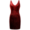 Abito da cocktail rosso con paillettes, scollo a V, senza maniche e aderente per eventi serali - Rosso
