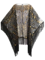 Vintage 1920s style black mesh shawl with gold sequins and long tassels in black - Black & Gold