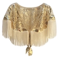 Vintage 1920er Gold Pailletten-Schal mit Blumenstickerei und eleganten langen Fransen - Champagnergold