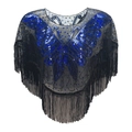 Eleganter schwarzer Netzschal mit blauem Pailletten-Schmetterling und Fransen - Schwarz und Blau