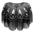 Chal vintage años 20 con lentejuelas y flecos con elegantes bordados metálicos finos - Negro Plata