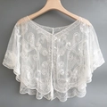Elegante chal de malla blanca con lentejuelas plateadas y bordados vintage para vestidos de noche - Blanco