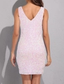 Mini robe de cocktail rose à paillettes, col en V, dos nu, coupe ajustée et scintillante - Blanc