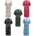 Robe longue ethnique à col en V avec sequins et broderie en cinq couleurs élégantes - Taille unique / Style Personnalisé