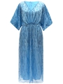 Elegant light blue V-neck evening gown with heavy sequin floral embroidery and butterfly sleeves - One Size / Blue