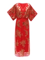 Elegant red V-neck maxi dress featuring heavy luxury flower sequin embroidery - One Size / Red