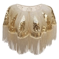 Elegante chal de lentejuelas doradas con motivos vintage de 1920 y flecos para trajes de gala - Oro champán