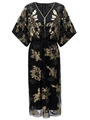 Elegantes schwarzes V-Ausschnitt Partykleid mit goldener Paillettenstickerei - Einheitsgröße / Schwarz