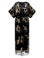 Elegante vestido largo negro con cuello en V y bordado floral de lentejuelas doradas - Talla única / Negro