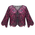 Vue détaillée d'un boléro vintage des années 1920 en résille avec paillettes roses - Noir Rouge Rose