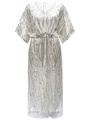 White vintage 1920s evening gown with silver sequins, V-neck, and butterfly sleeves - One Size / White