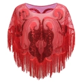 Chal de fiesta rojo años 20 con lentejuelas y flecos sobre tela de rejilla - Rojo