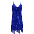 Royal blue Latin dance dress featuring sequined tassels and a sexy V-neck backless design - One Size / Blue