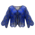 Veste boléro élégante de style 1920 bleu roi avec broderie de paillettes sur tulle fin - Bleu Noir