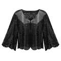 Eleganter schwarzer Pailletten-Schal-Cardigan mit V-Ausschnitt und Wellenmuster für Damen - Einheitsgröße / Schwarz