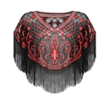 Vintage 1920s style mesh shawl with red sequins and black fringe tassels on white background - Black Red