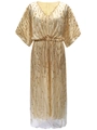 Champagne gold V-neck evening gown with sequins and wide batwing sleeves - One Size / Gold