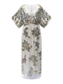 Elegant V-neck maxi dress with luxury sequins floral embroidery and batwing sleeves - One Size / White