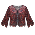 Chaqueta bolero vintage años 20 con lentejuelas y diseño Art Deco para vestidos fiesta - Talla única / Negro Rojo