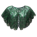 Vintage green sequin capelet with art deco patterns and beaded mesh for party dresses - Dark Green