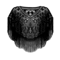 Chal vintage de lentejuelas negras con flecos y patrones geométricos sobre malla - Negro