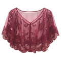 Vintage wine red 1920s sequin capelet with floral embroidery and scalloped hem - Burgundy