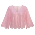 Rosafarbene Pailletten-Netzjacke mit Wellenkanten und V-Ausschnitt für Damen - Einheitsgröße / Rosa